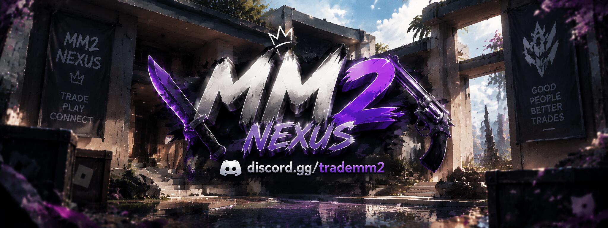 Discovery splash banner for Mm2 Nexus | Adopt me + Gpo + Ps99 + Bladeball | Trade + Crosstrade Values Discord server