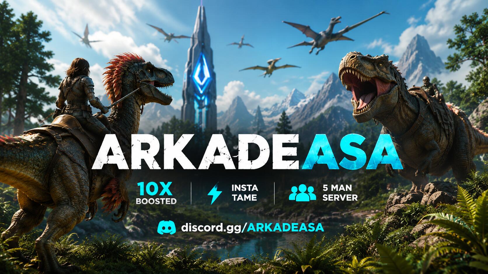 Discovery splash banner for ARKade│5Man│ASA│ NoWipe! Discord server