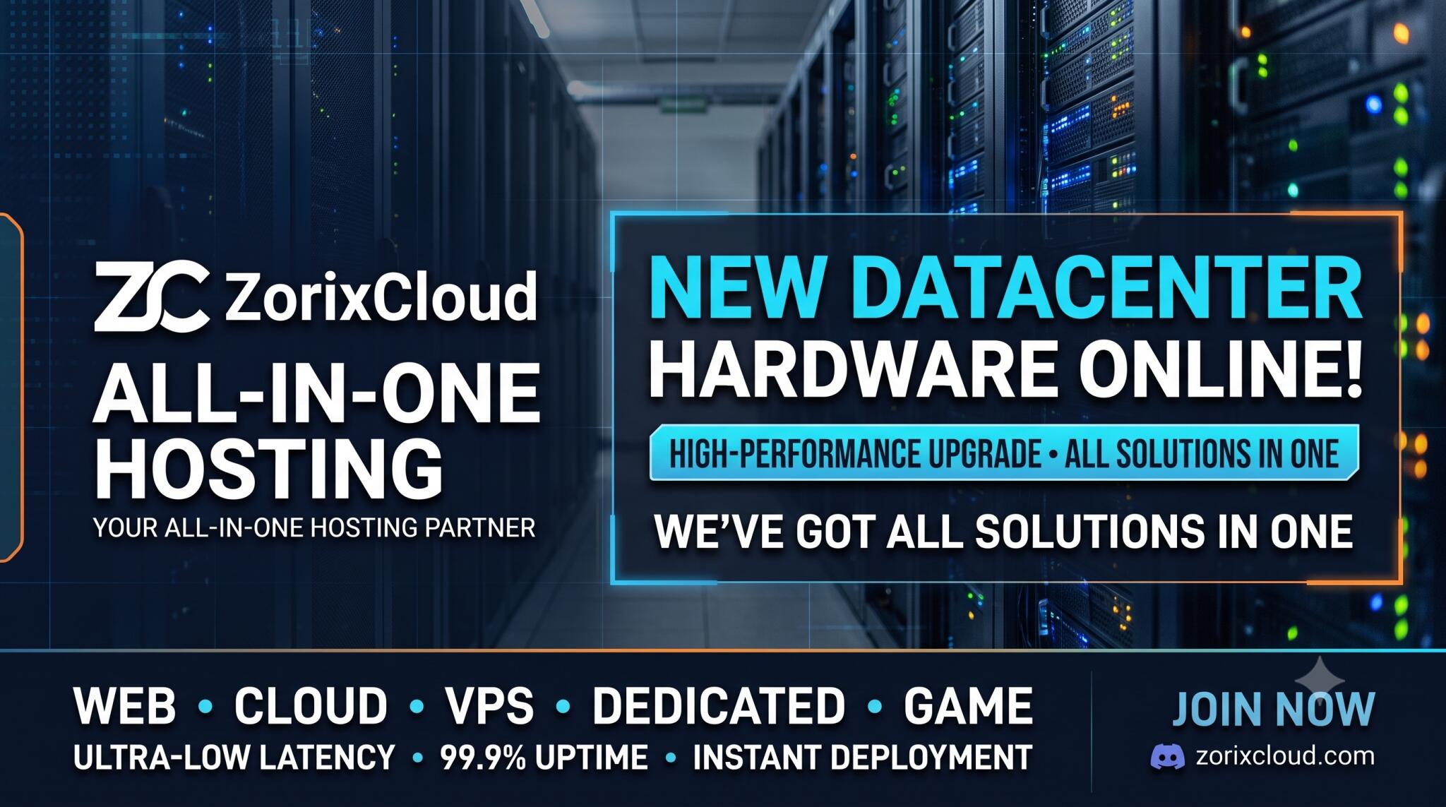 Discovery splash banner for ZorixCloud DataCenter Discord server