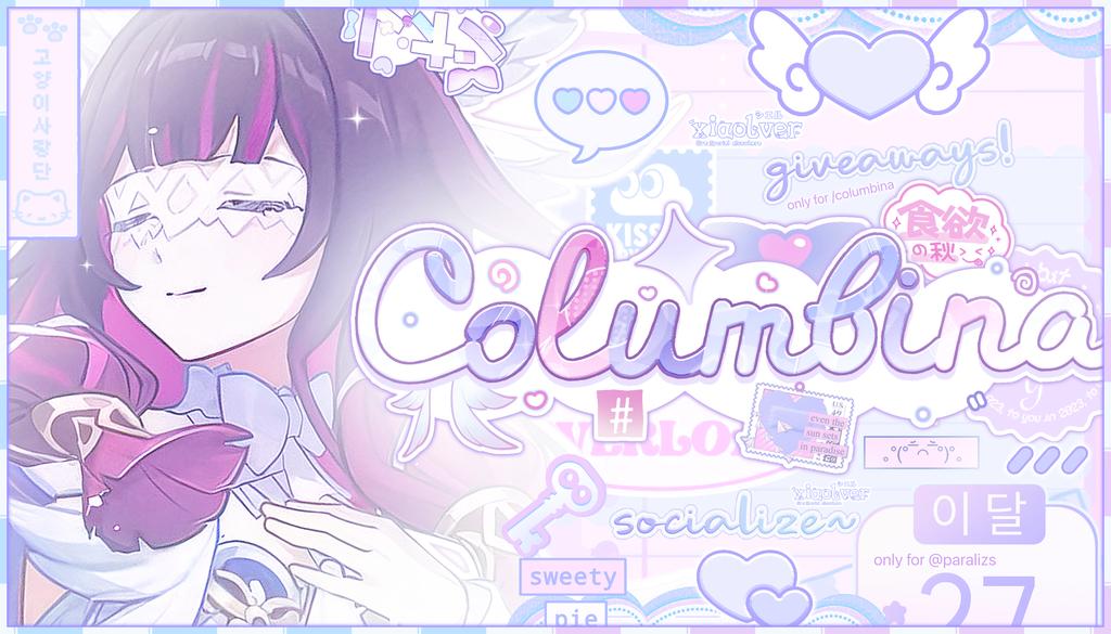 Discovery splash banner for columbinα 🪽⊹ㆍ sociαl giveαwαys αrt & more ! Discord server