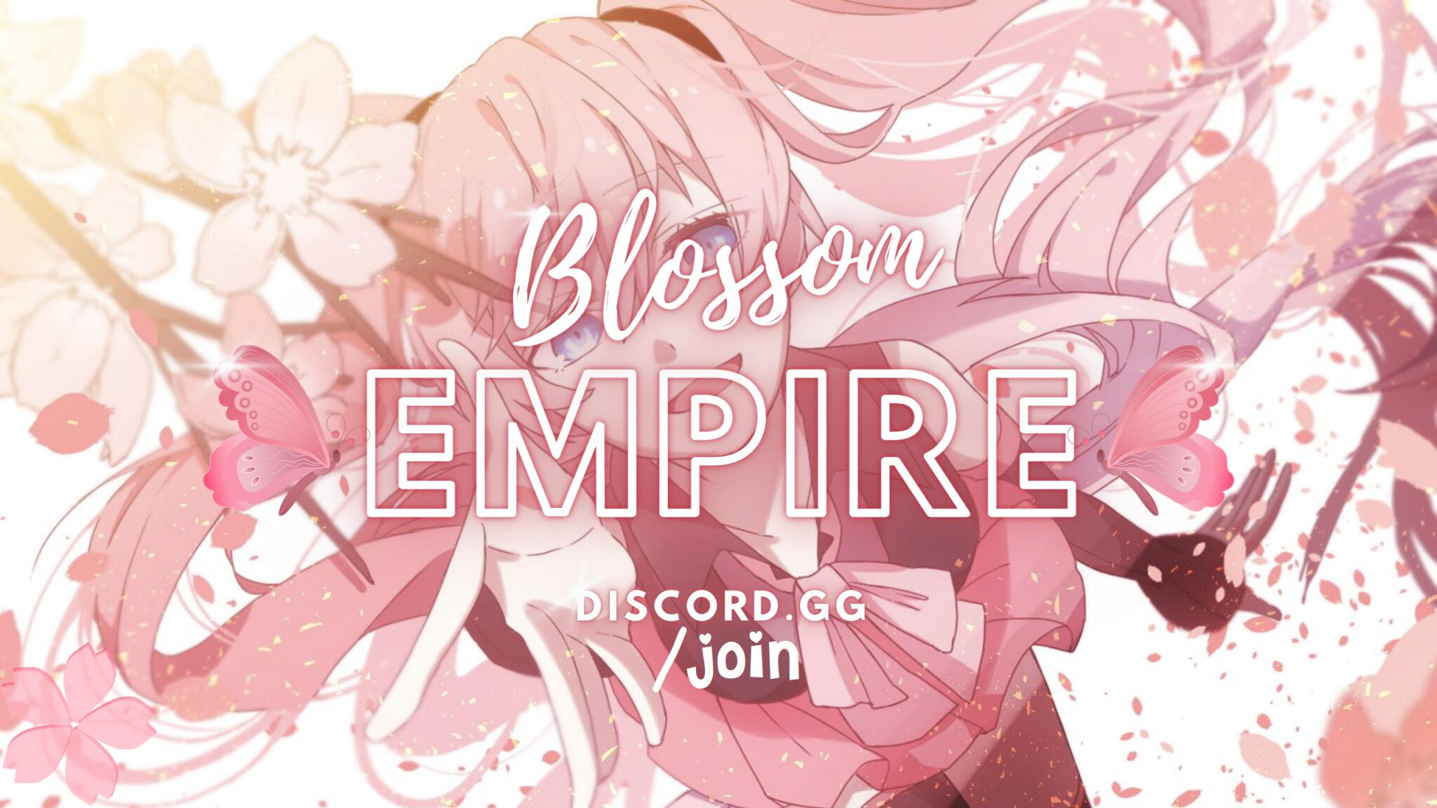 Discovery splash banner for 🌸 Blossom Empire ⛩ Anime & Social • Karaoke • Events • Emotes Emoji • Stickers • Nitro Giveaway Discord server