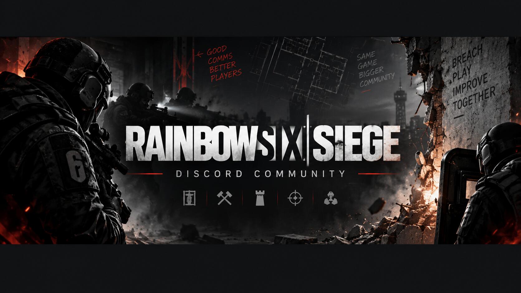 Discovery splash banner for Rainbow six siege Discord server